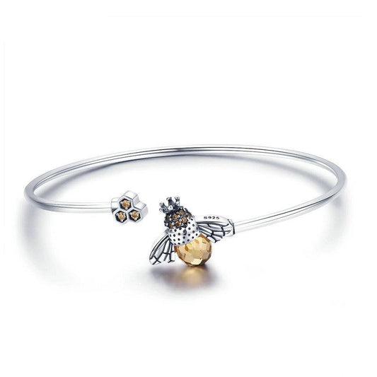 Pulsera de abeja y panal de cristal de plata de ley 925