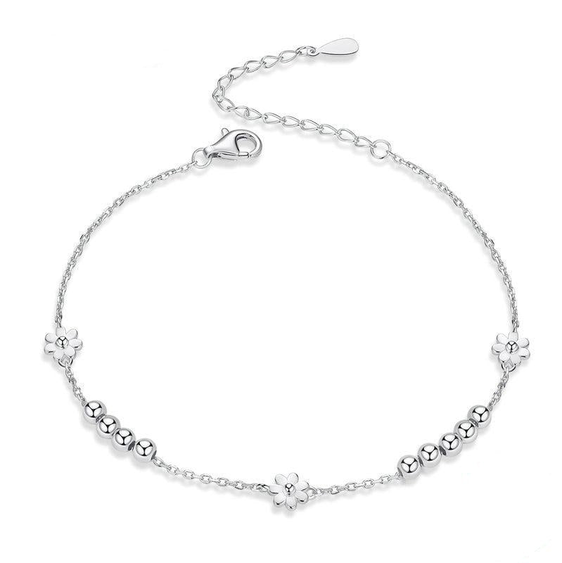 925 Sterling Silver Daisy Flower Link Bracelet