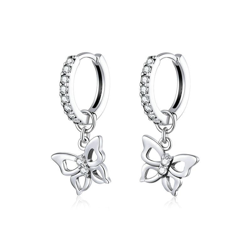925 Sterling Silver Dazzling Butterfly Hoop Earrings