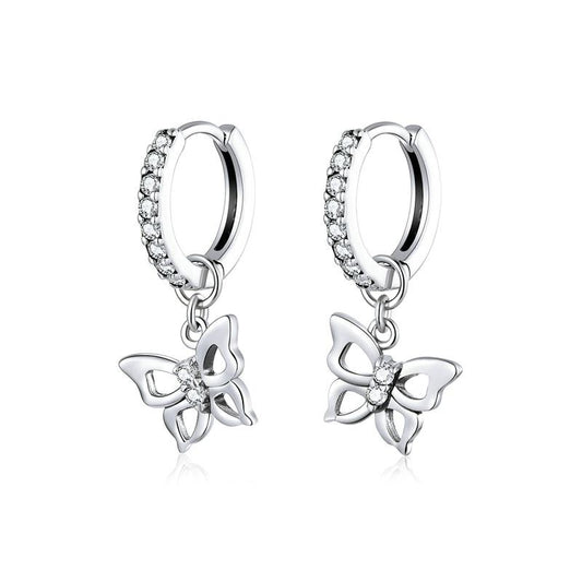 925 Sterling Silver Dazzling Butterfly Hoop Earrings