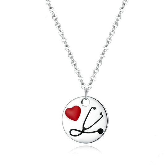 925 Sterling Silver Doctor Stethoscope Heart Necklace