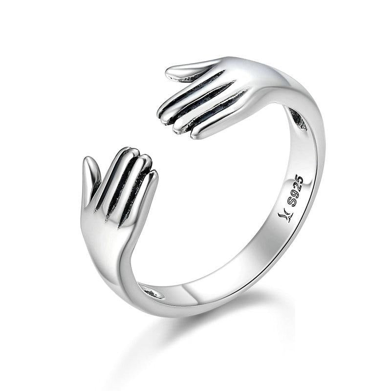 925 Sterling Silver Double Layer Give Me A Hug Ring Hand Love Ring