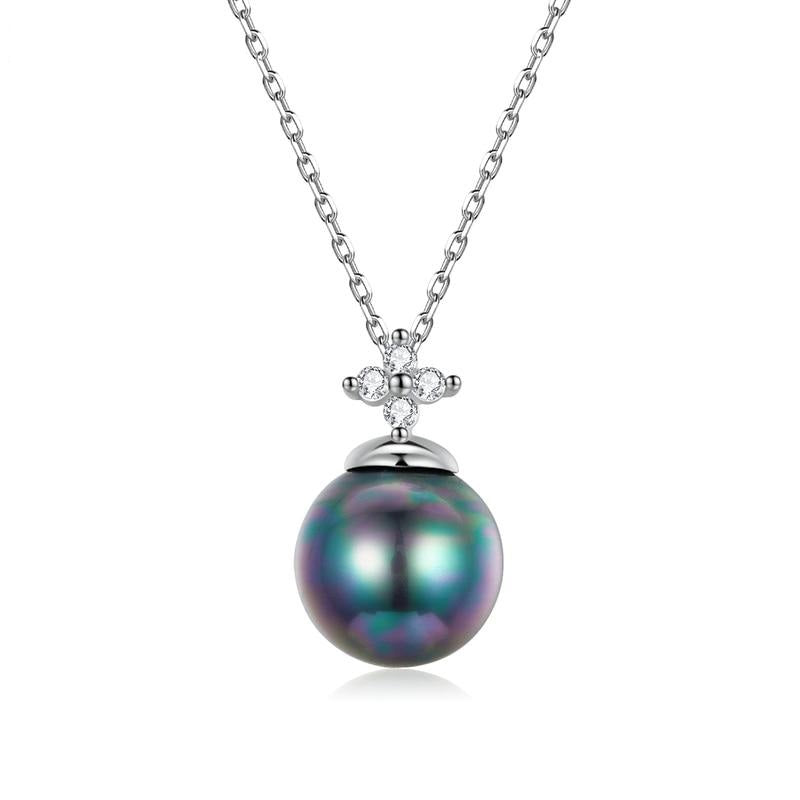 925 Sterling Silver Elegant Black Pearl Necklace