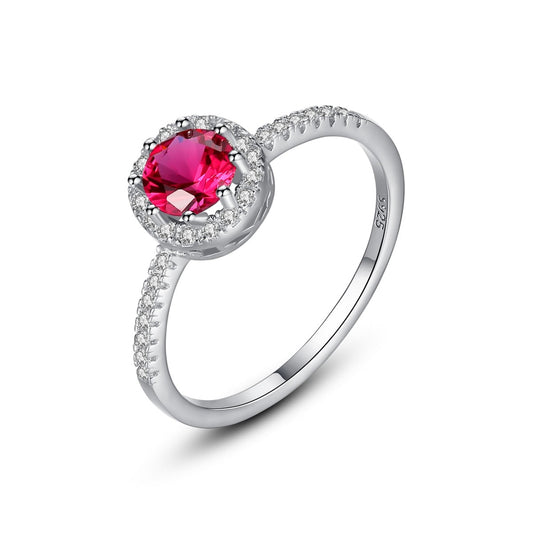 Anillos de compromiso de plata de ley 925 con piedras preciosas rojas