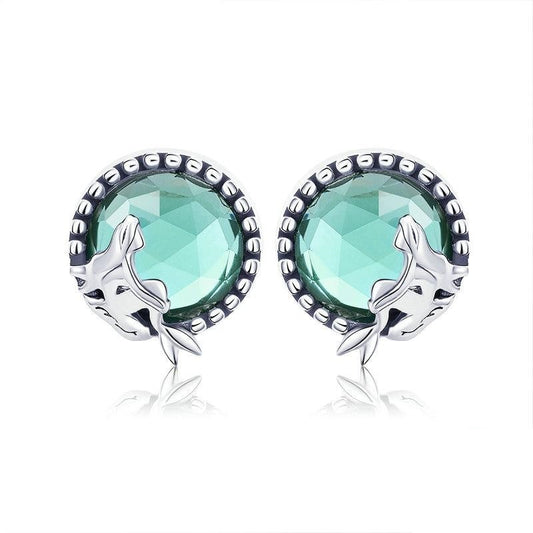925 Sterling Silver Fairy Story Light Green Stud Earrings