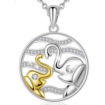 925 Sterling Silver Falling in love Elephants Necklace animal gold elephant Pendant fine Jewelry