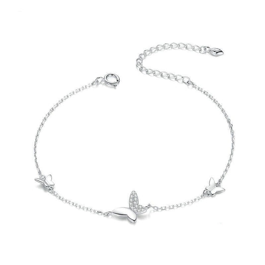 Pulsera de cadena con mariposas voladoras en plata de ley 925