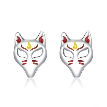 925 Sterling Silver Fox Mask Light Stud Earrings