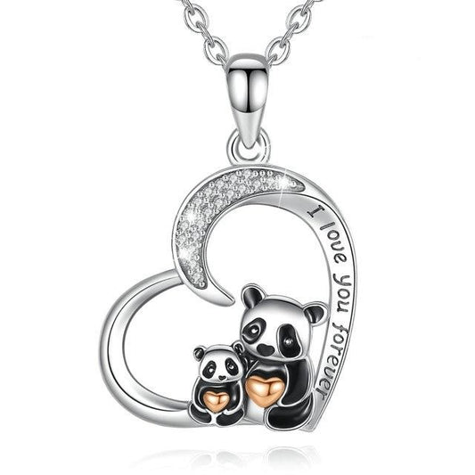 925 Sterling Silver Funny Panda Pendant Heart Necklace