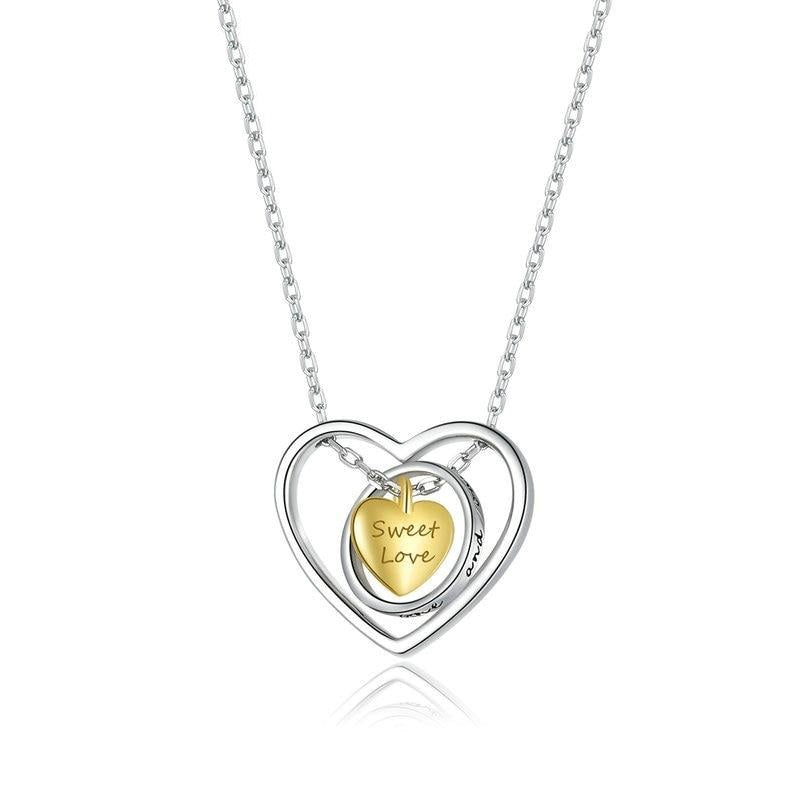 925 Sterling Silver Geometric Heart Triple Necklace