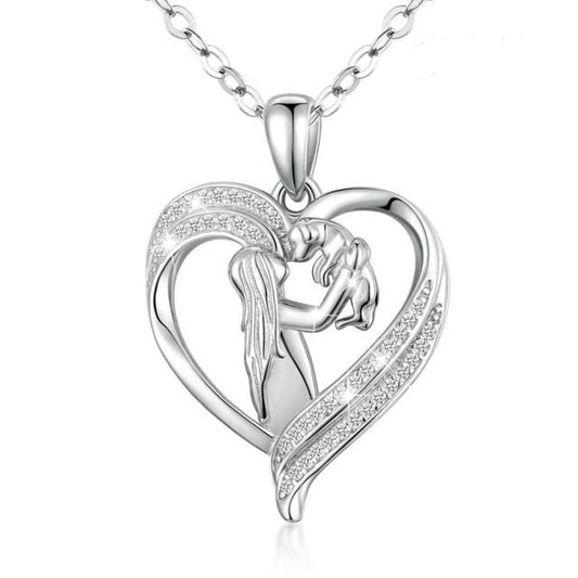 925 Sterling Silver Girl And Dog Pendant Heart Crystal Necklace
