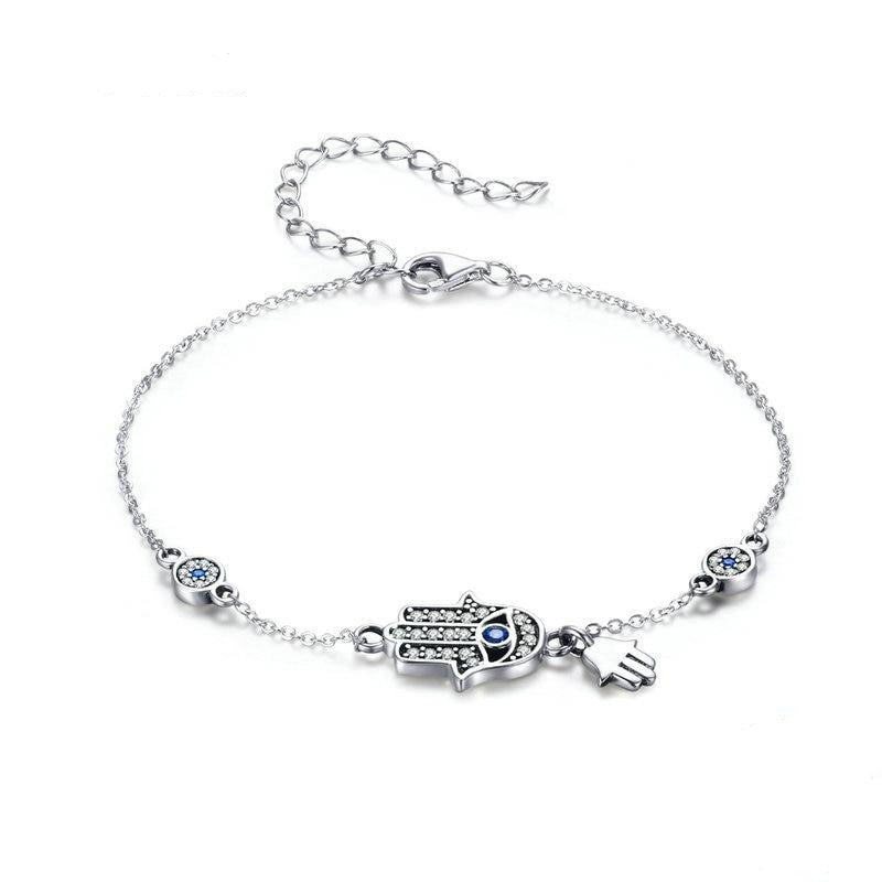 925 Sterling Silver Hand of Fatima Chain Bracelet