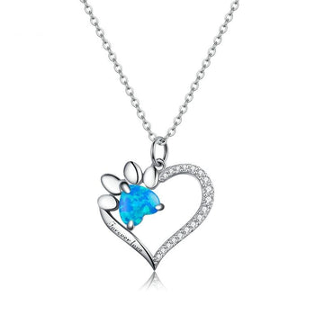 925 Sterling Silver Heart Trace Blue Paw Dazzling Necklace