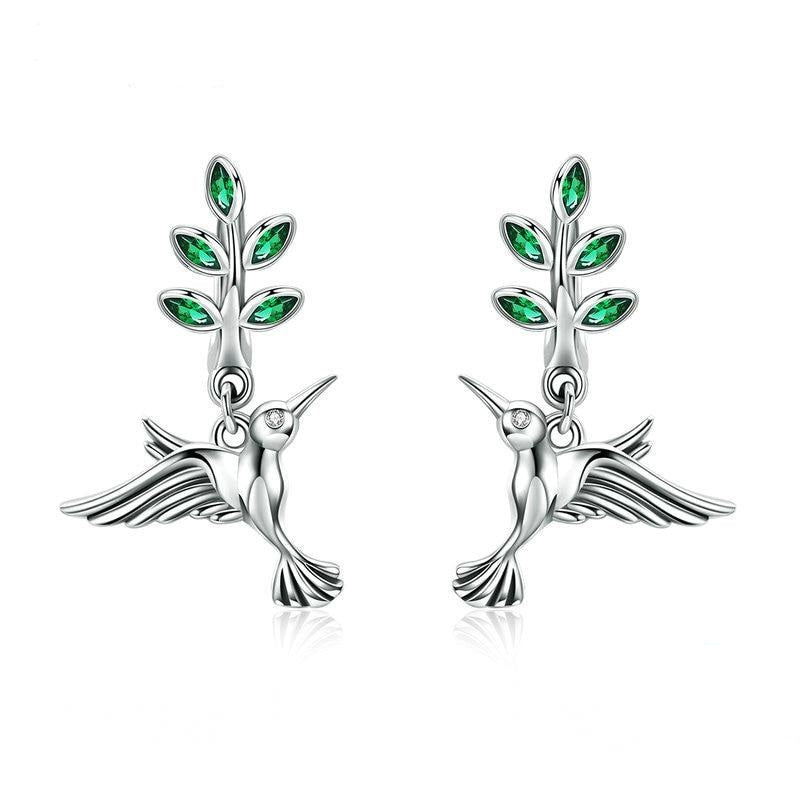 925 Sterling Silver Hummingbirds Greetings Bird Stud Earrings