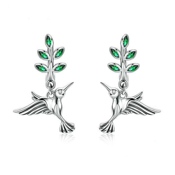 925 Sterling Silver Hummingbirds Greetings Bird Stud Earrings