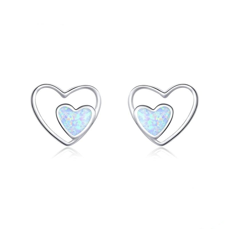 925 Sterling Silver Love Heart in Heart Stud Earrings