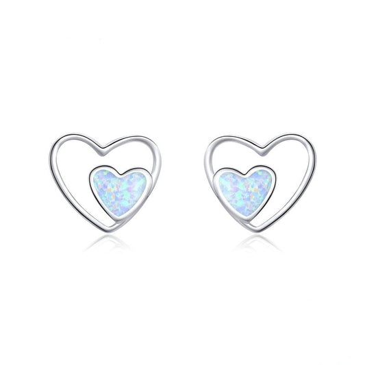 925 Sterling Silver Love Heart in Heart Stud Earrings