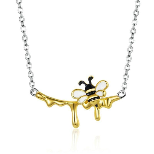 Collar de abeja de miel en plata de ley 925