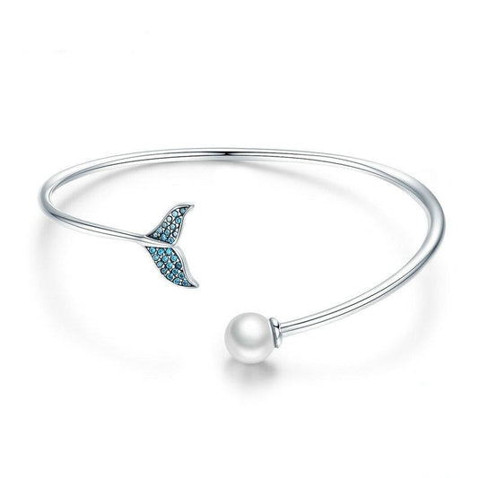 Pulsera abierta de cola de sirena en plata de ley 925