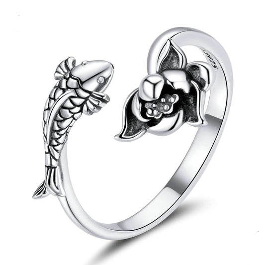 925 Sterling Silver Natural Koi Lotus Ring