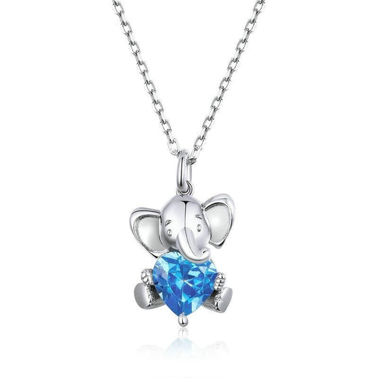 925 Sterling Silver Ocean Blue Heart Elephant Necklace