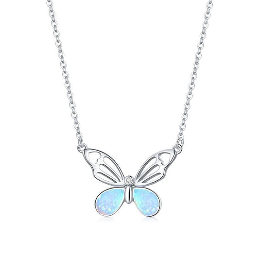 Collar de mariposa de ópalo en plata de ley 925