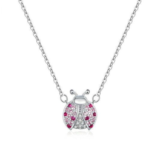 Collar de mariquita rosa en plata de ley 925