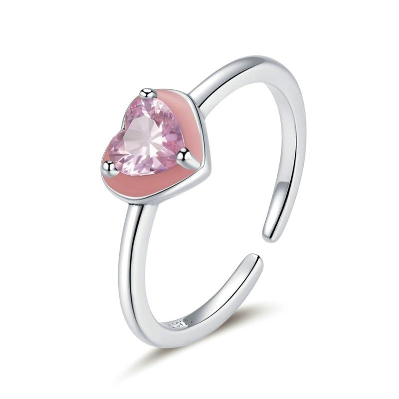925 Sterling Silver Pink Love Ring