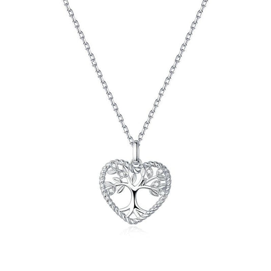 Collar de corazón radiante del árbol de la vida en plata de ley 925