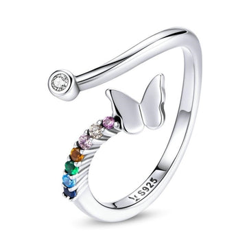 925 Sterling Silver Rainbow Butterfly Ring