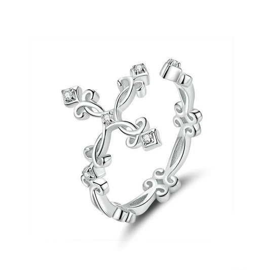 925 Sterling Silver Retro Pattern Cross Ring