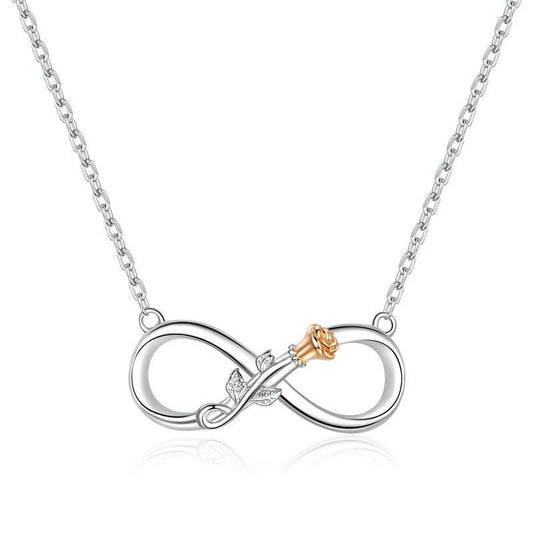 925 Sterling Silver Rose Flower Infinity Love Neckalce