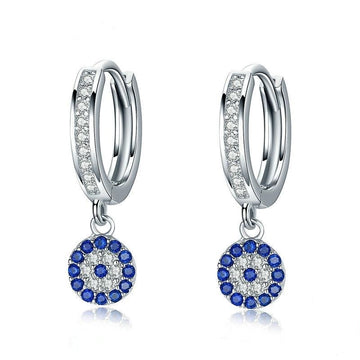 925 Sterling Silver Round Blue Cubic Zircon Crystal Drop Earrings