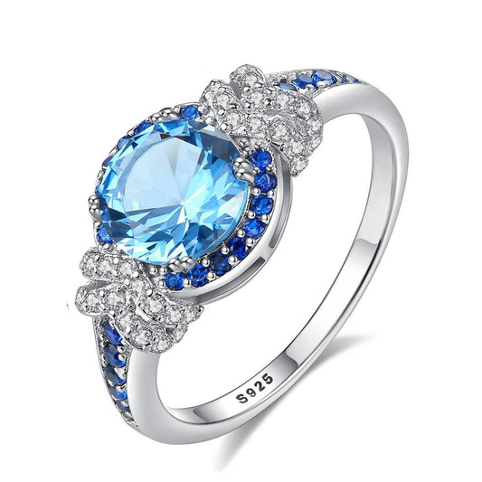 Anillo de compromiso de plata de ley 925 con zafiro