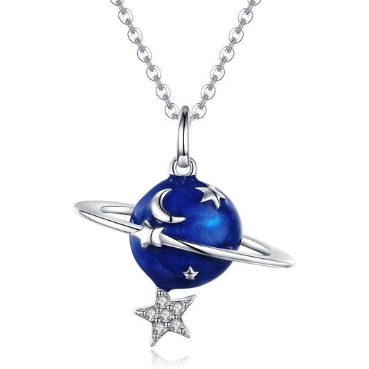 925 Sterling Silver Secret Planet Moon Star Necklace