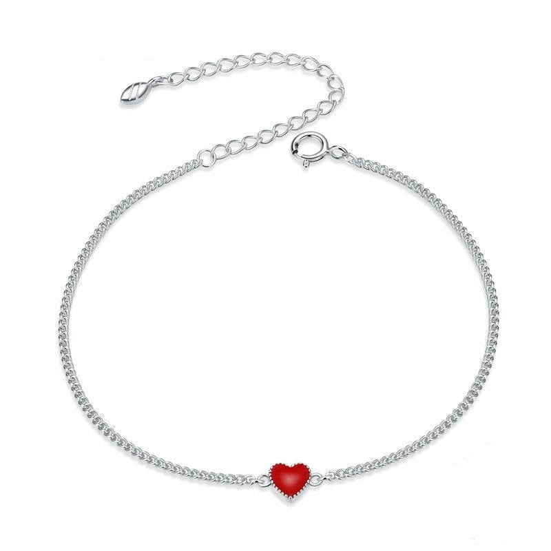925 Sterling Silver Simple Minimalist Red Heart Bracelet