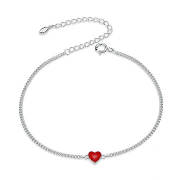 925 Sterling Silver Simple Minimalist Red Heart Bracelet