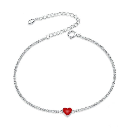 Pulsera minimalista sencilla de corazón rojo en plata de ley 925