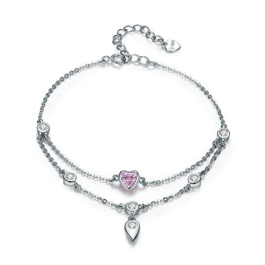 925 Sterling Silver Sweet Heart Pink Bracelet