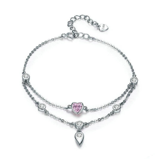 Pulsera de plata de ley 925 con forma de corazón rosa