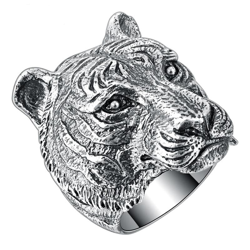 925 Sterling Silver Tiger Vintage Ring