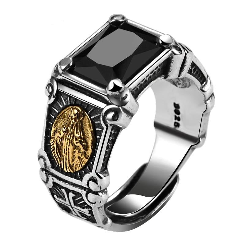 925 Sterling Silver Vintage Black Stone Ring