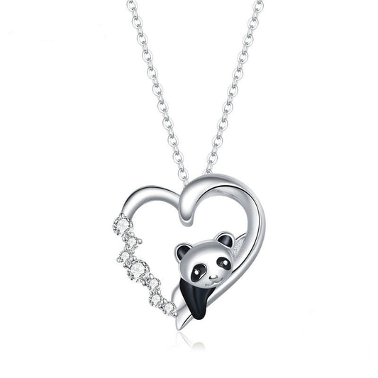 925 Sterling Silver Zircon Enamel Cute Baby Panda Necklace