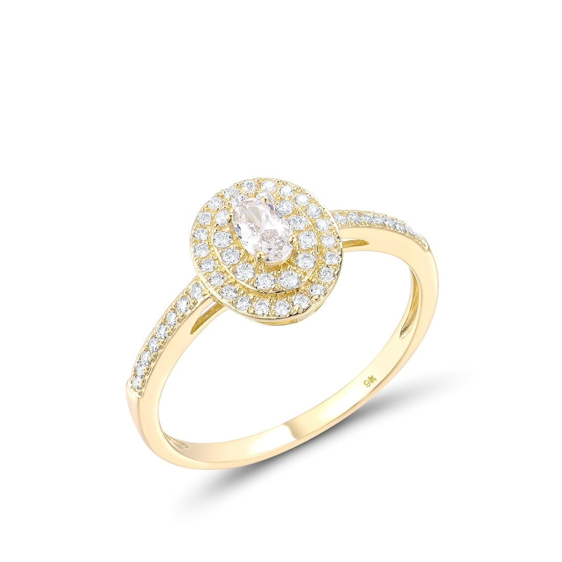 9K 375 Yellow Gold Sparkling White Elegant Ring