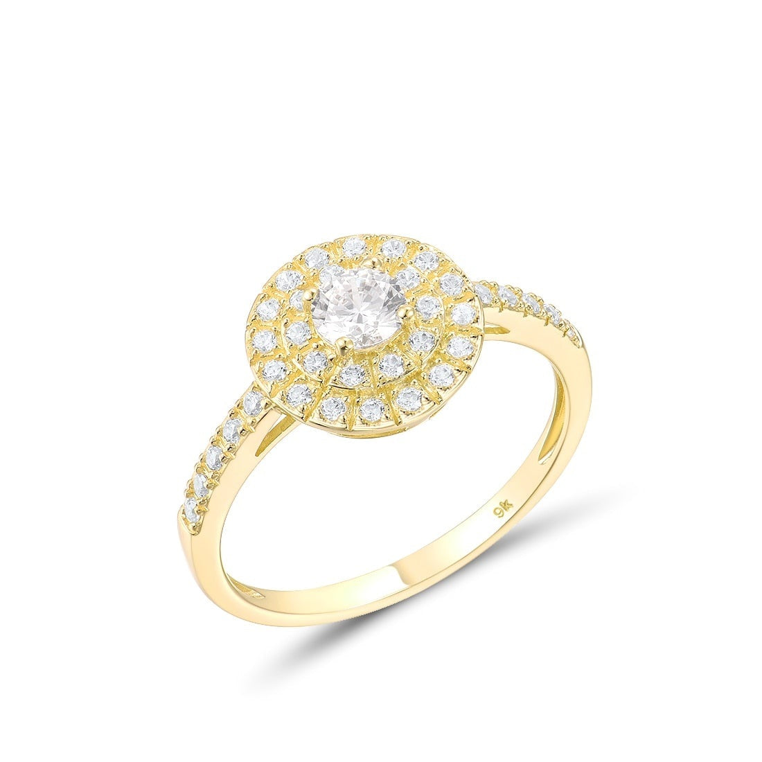 9K 375 Yellow Gold Sparkling White Elegant Ring