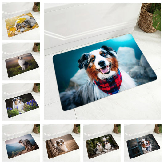 Pet Australian Shepherd Dog Doormat Flannel Carpet Floor Mat