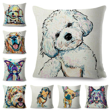 Watercolor Cute Cartoon Dog Pillow Case Decor Lovely Pet Animal Cushion Cover