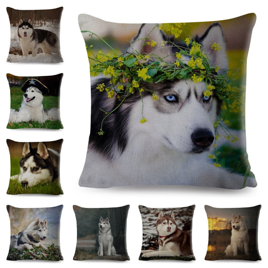 Siberian Husky Cushion Cover Cute Pet Animal Dog Pillow Case