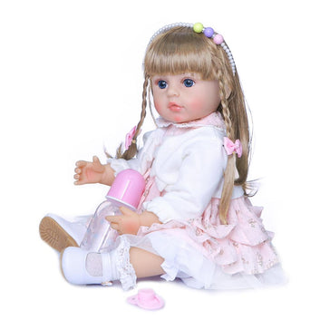 55CM original full body silicone bebe doll reborn toddler girl doll has long hair of two colors bath toy