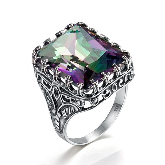 Anillo de topacio arcoíris místico en plata de ley 925